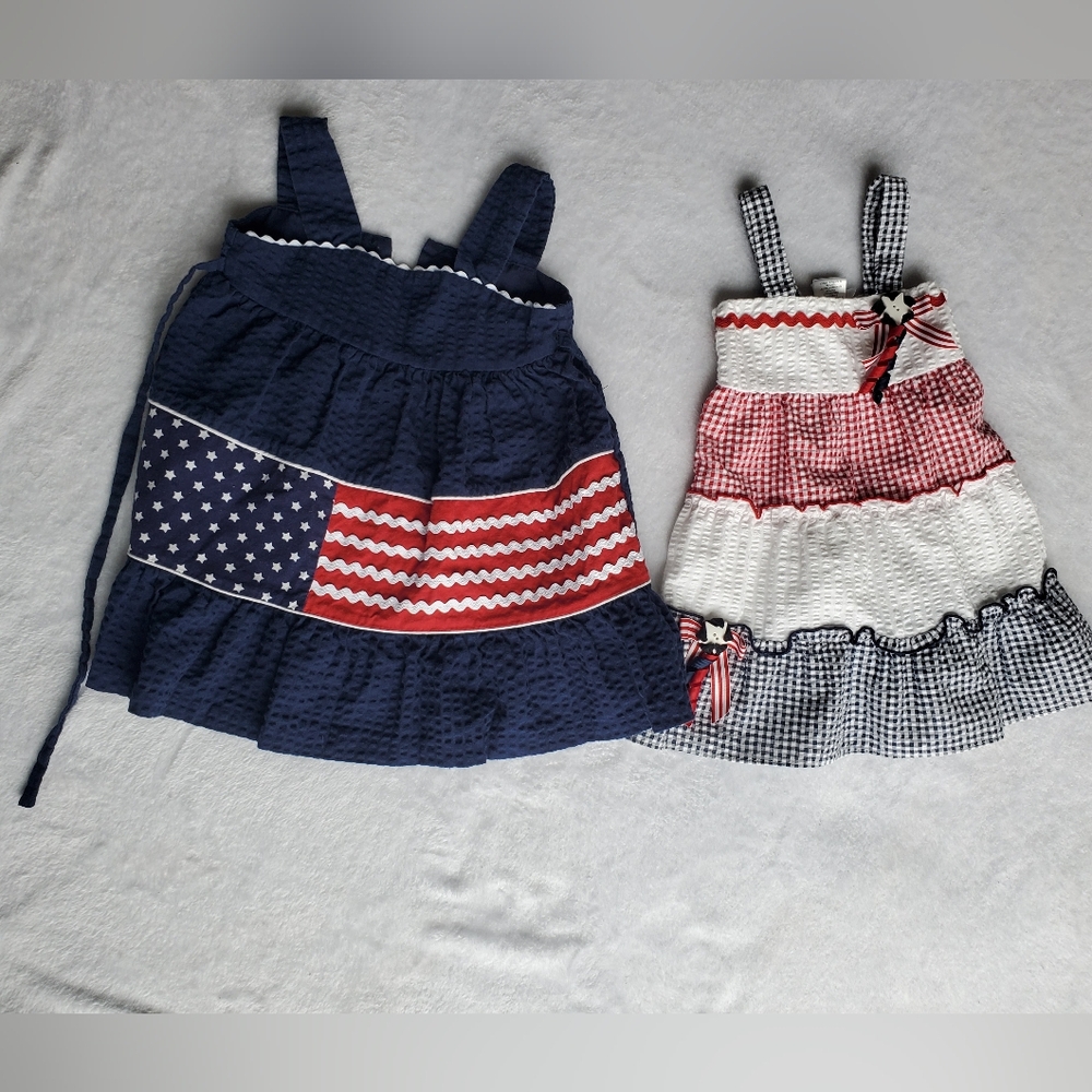 Girls Patriotic Sundress Set - Red White Navy Size 18months